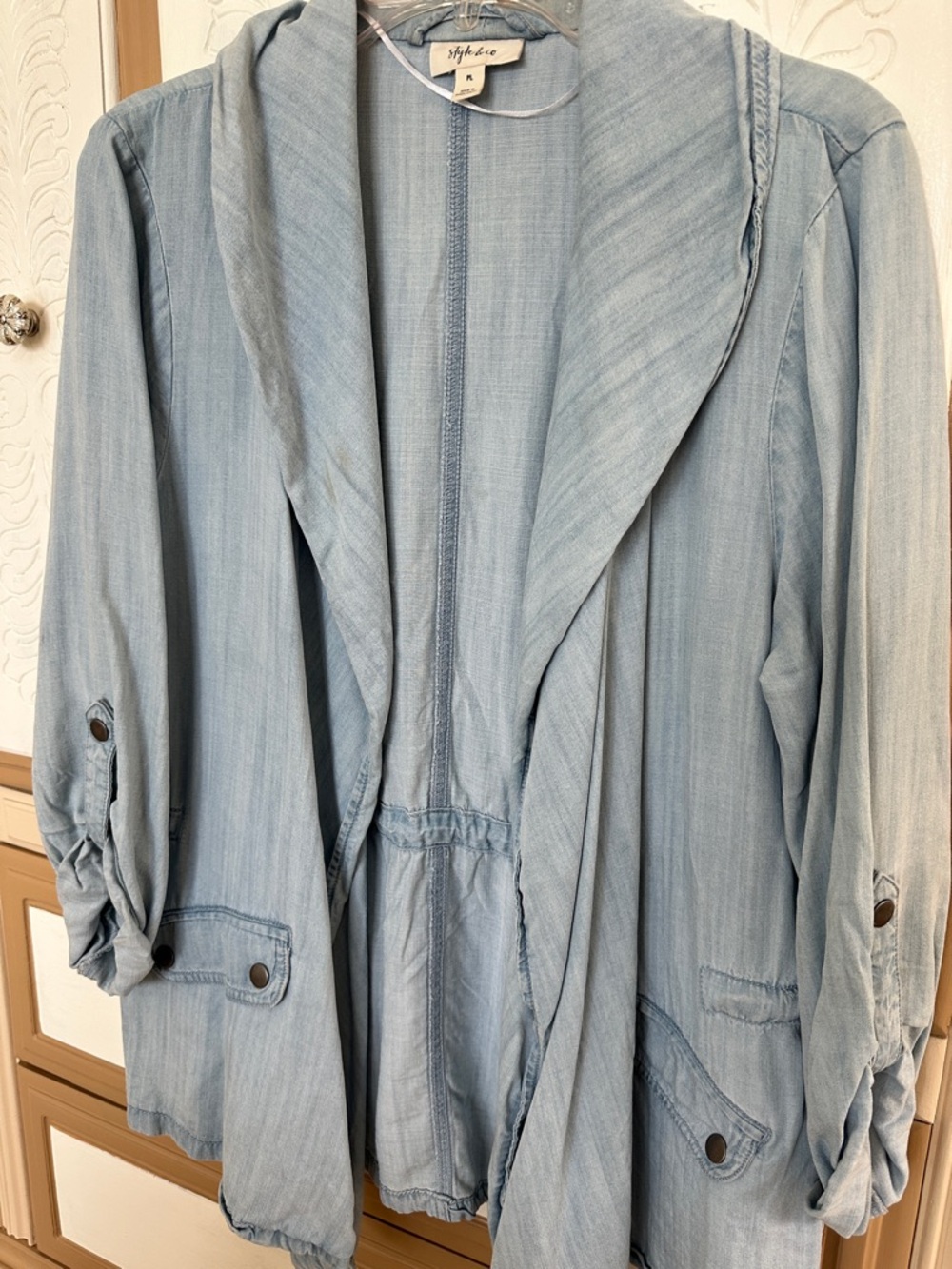 Style & Co. Light Blue Denim Jacket with Shawl Collar